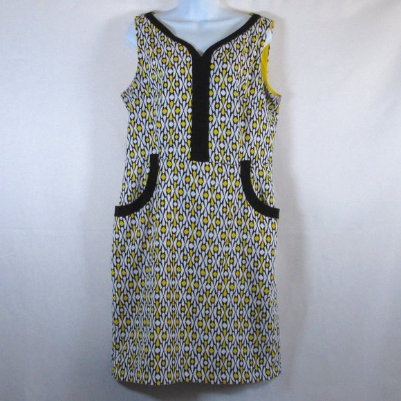 London Times Dresses & Skirts - London Times Womens Yellow Black White Sleeveless Dress Size 14 Pre-owne…